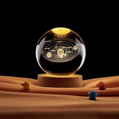 LÁMPARA ESFERA DE VIDRIO CON BASE MADERA