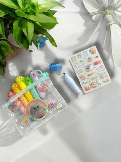 SET X 6 RESALTADORES ANIMALITOS + STICKERS CON ESTUCHE